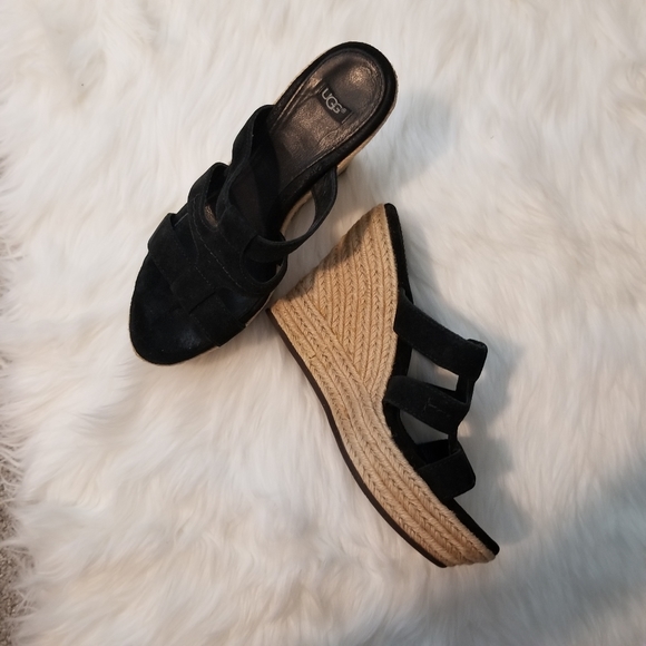 Ugg Tawnie Black Sandal 4.5" Heel Suede Sz 8 - Picture 7 of 12